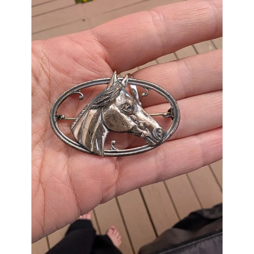 Vintage Mid-Century Sterling Silver Horse Brooch